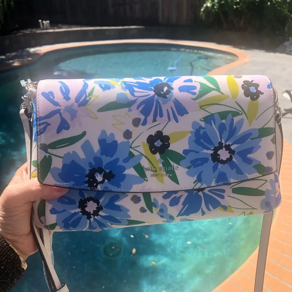 Kate Spade - Brand New With Tags! Blue Floral Leather Crossbody w/Green Accents